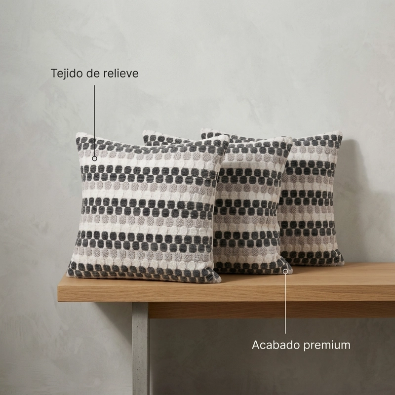 PACK 3 FUNDAS PARA COJIN DISEÑO GEOME TRICO TEXTURADO NEGRO 012 DISEÑO MODERNO - 1