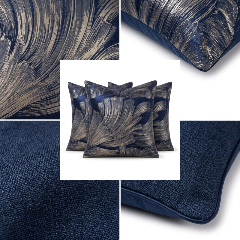 FUNDA DE COJIN SATINADA AZUL TEXTURA ONDULADA SET 4 691 - 7