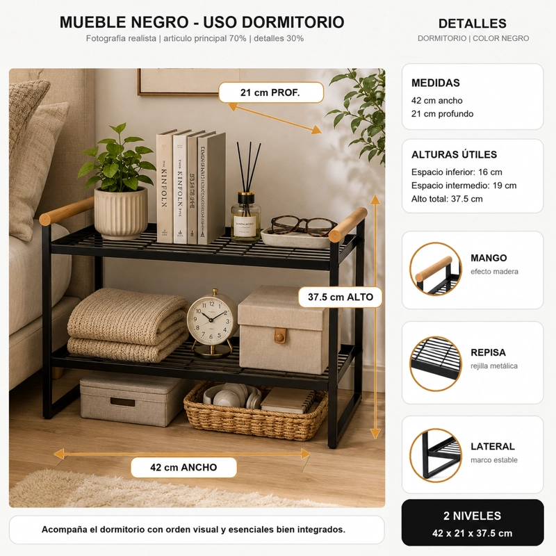 ORGANIZADOR PARA PLANTAS 2 NIVELES METALICO NEGRO 125 - 4