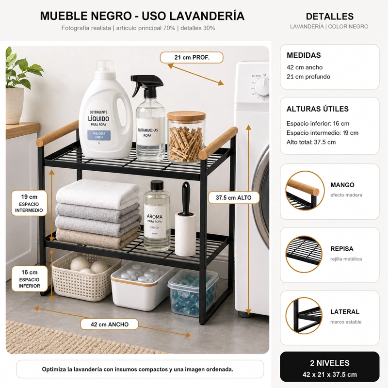 ORGANIZADOR DE LOGIA 2 NIVELES METALICO NEGRO 125 - 4