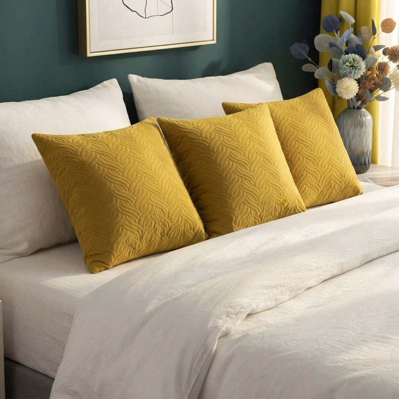 FUNDA DECORATIVA PLUSH AMARILLO TEXTURIZADA PACK DE 3 046 PARA HOGAR - 6