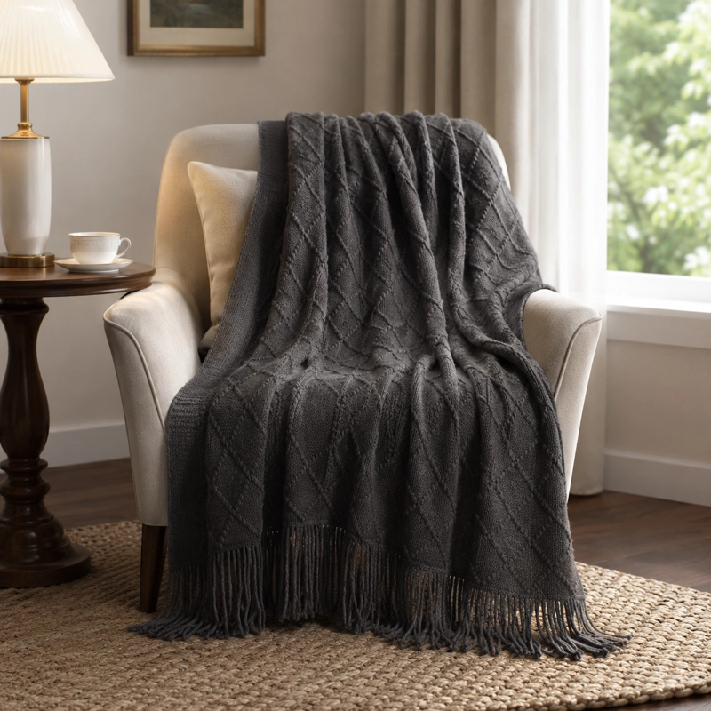 MANTA GRIS OSCURO LIVIANA DECORATIVA PARA CAMA Y SILLON 012 DISEÑO MODERNO - 3