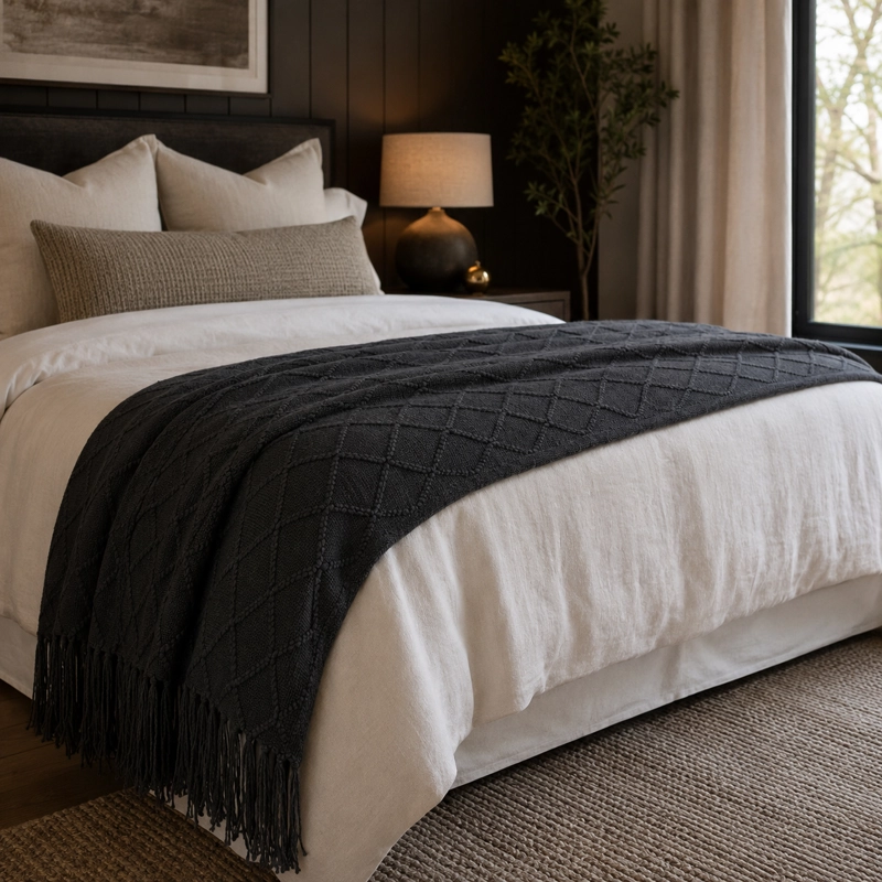 MANTA GRIS OSCURO LIVIANA DECORATIVA PARA CAMA Y SILLON 012 DISEÑO MODERNO - 5