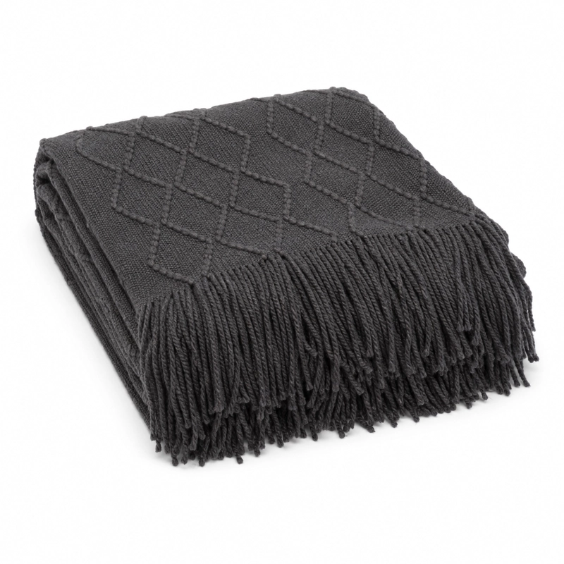 MANTA GRIS OSCURO LIVIANA DECORATIVA PARA CAMA Y SILLON 012 DISEÑO MODERNO - 6