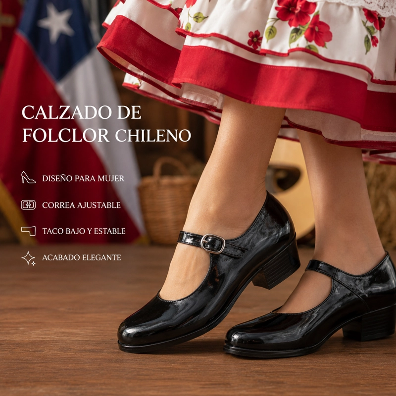 ZAPATOS FOLCLORICOS MUJER CHAROL NEGRO MODELO 7293 - 8