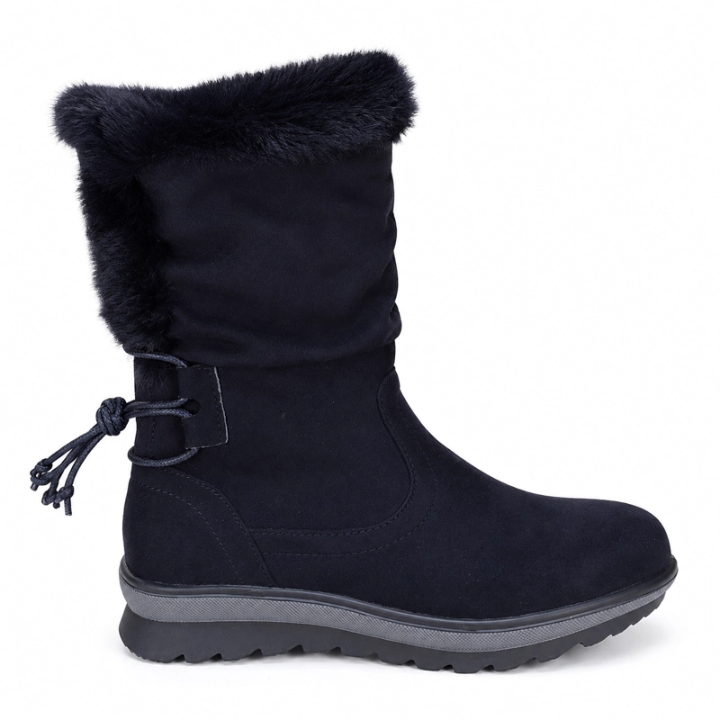 BOTAS DE MUJER NEGRAS CAÑA MEDIA CON CORDON Y SUELA PLANA 7141 - 3