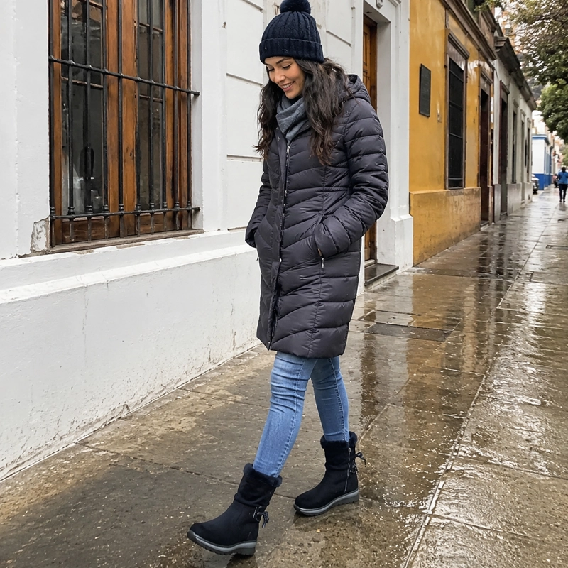 BOTA MUJER INVIERNO NEGRA CAÑA MEDIA Y SUELA ANTIDESLIZANTE - 1