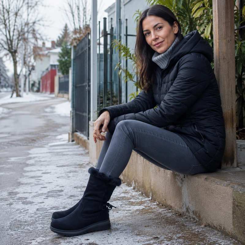 BOTA MUJER INVIERNO NEGRA CAÑA MEDIA Y SUELA ANTIDESLIZANTE - 2