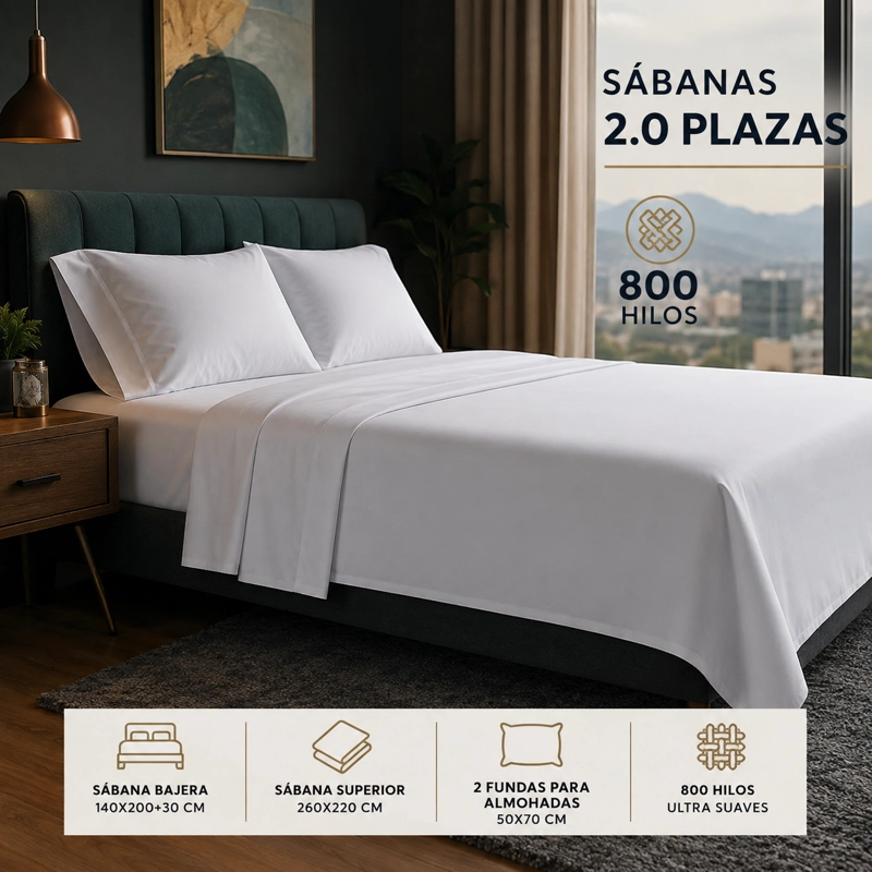 JUEGO DE SABANAS 800 HILOS 2.0 PLAZAS- 4 PIEZAS 812 - 6