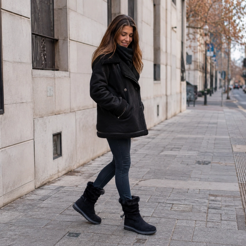 BOTAS DE MUJER CAÑA MEDIA NEGRO SUELA DE GOMA MODELO 7141 - 4