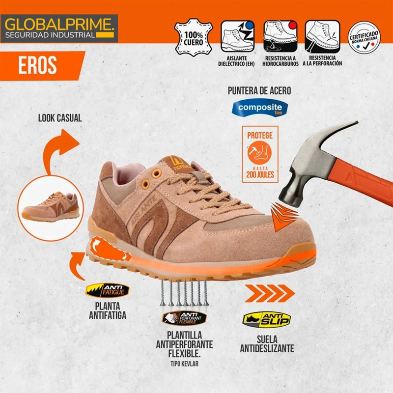 ZAPATILLA DE SEGURIDAD EROS BEIGE PUNTERA COMPOSITE - 5