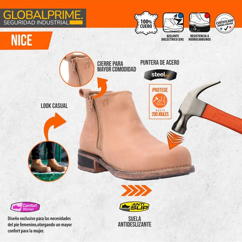 BOTIN DE SEGURIDAD NICE BEIGE PUNTERA DE ACERO - 6