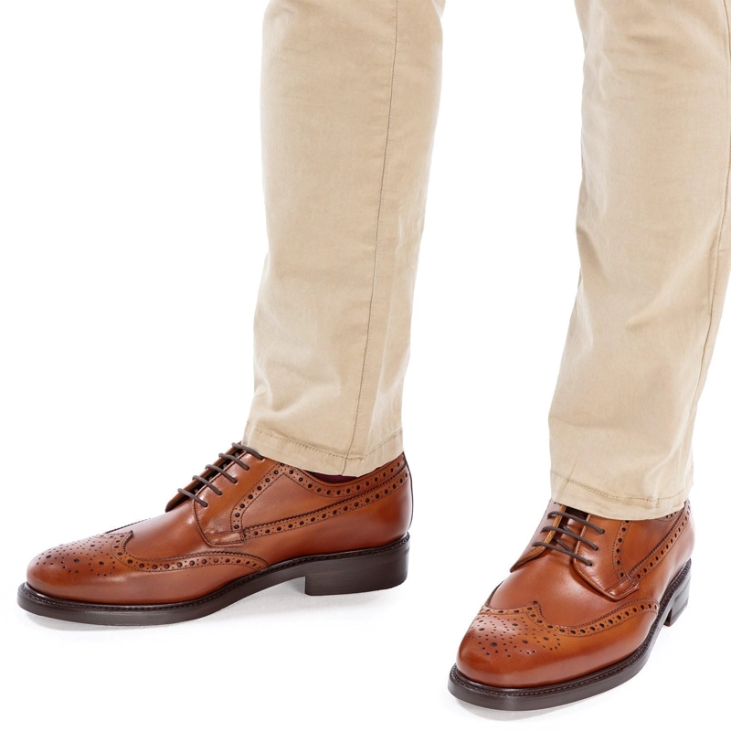 ZAPATO DE CUERO HOMBRE GUANTE BRANDY SUELA PUNTEADO - 2