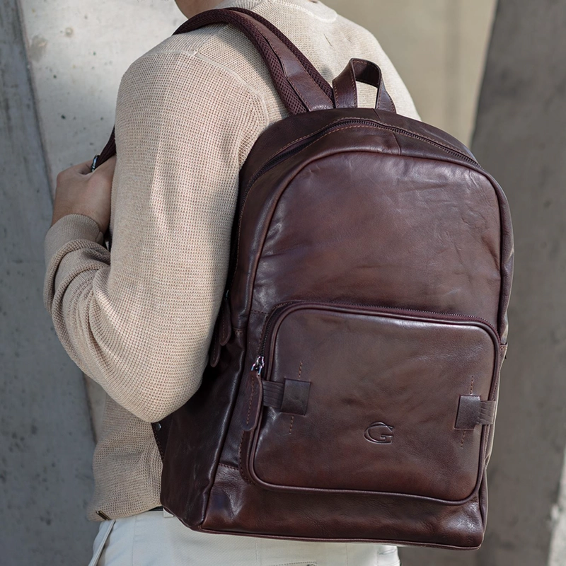 MOCHILA DE CUERO HOMBRE GUANTE CHOCOLATE VIAJE - 1