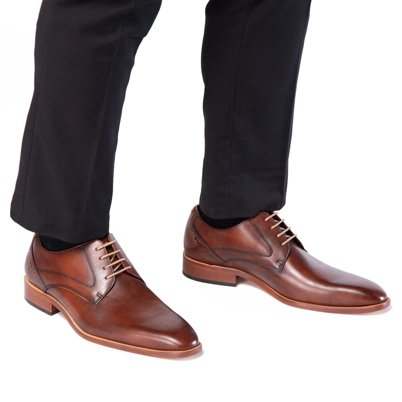 ZAPATO DE CUERO HOMBRE GUANTE CAFE  SUELA NATURAL 0035558 - 2