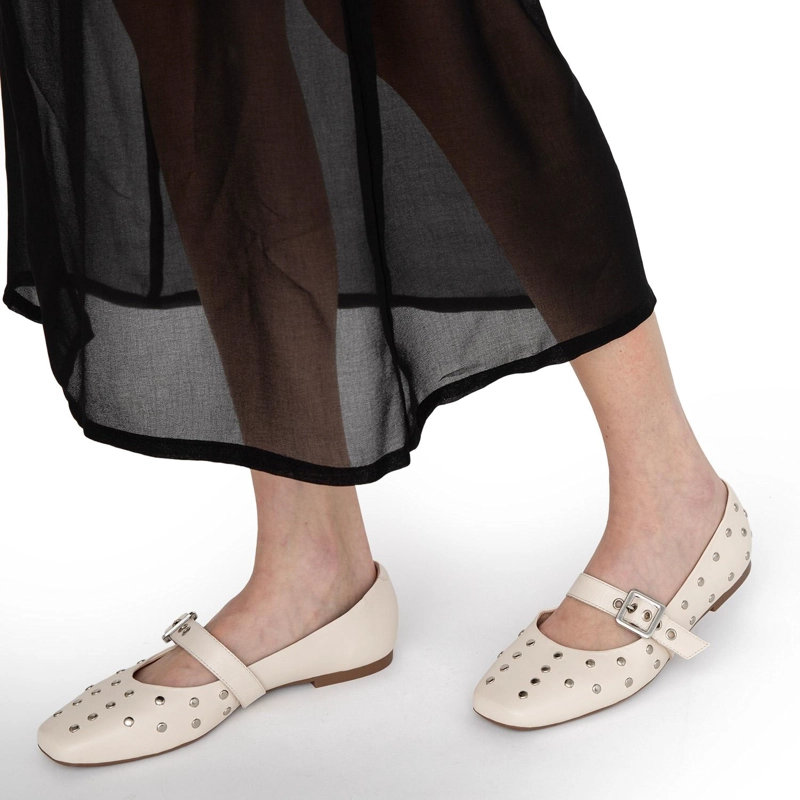 BALLERINA DE CUERO MUJER GACEL OFF WHITE ABI - 2