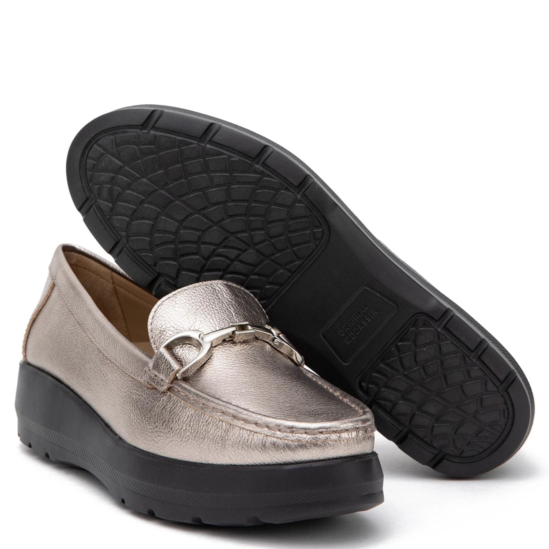 MOCASIN DE CUERO MUJER GACEL PLATEADO LOCANDA 0660882 - 4