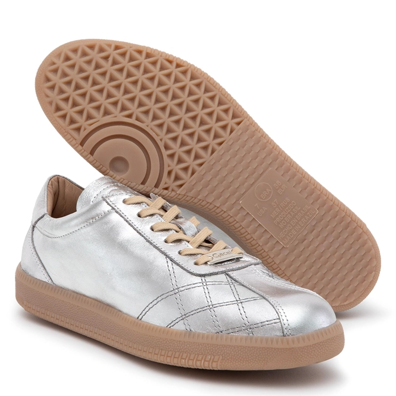 ZAPATILLA DE CUERO MUJER GACEL PLATEADO DAFNE - 4