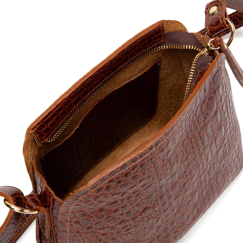 CARTERA DE CUERO MUJER GACEL CHOCOLATE BANDOLERA GRANDE - 5