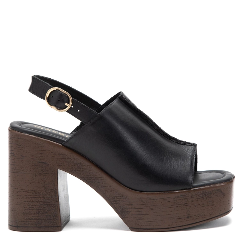 SANDALIA DE CUERO MUJER GACEL NEGRO FLO - 1