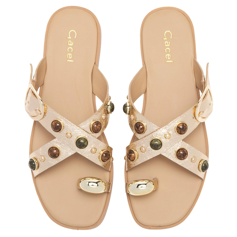 SANDALIA DE CUERO MUJER GACEL DORADO NACHA - 4