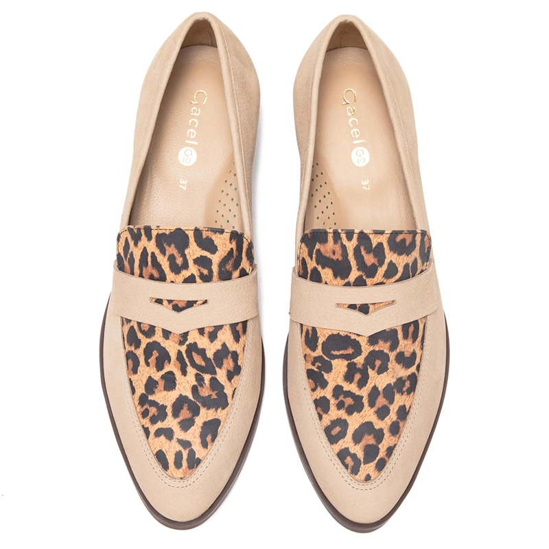 MOCASIN DE CUERO MUJER GACEL LEOPARDO CRUZ - 4