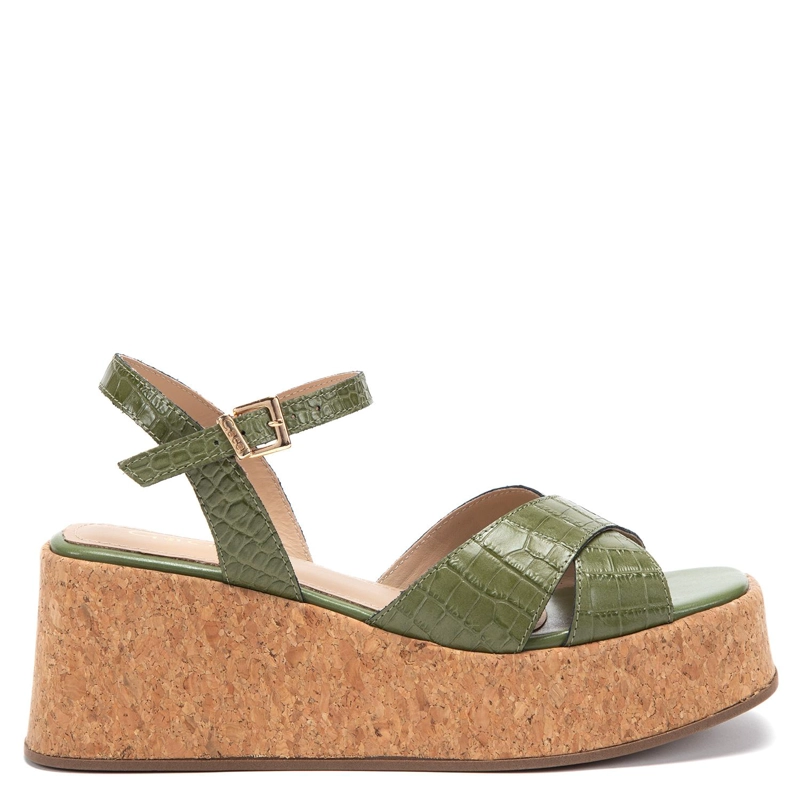 SANDALIA DE CUERO MUJER GACEL OLIVO CARRY - 1