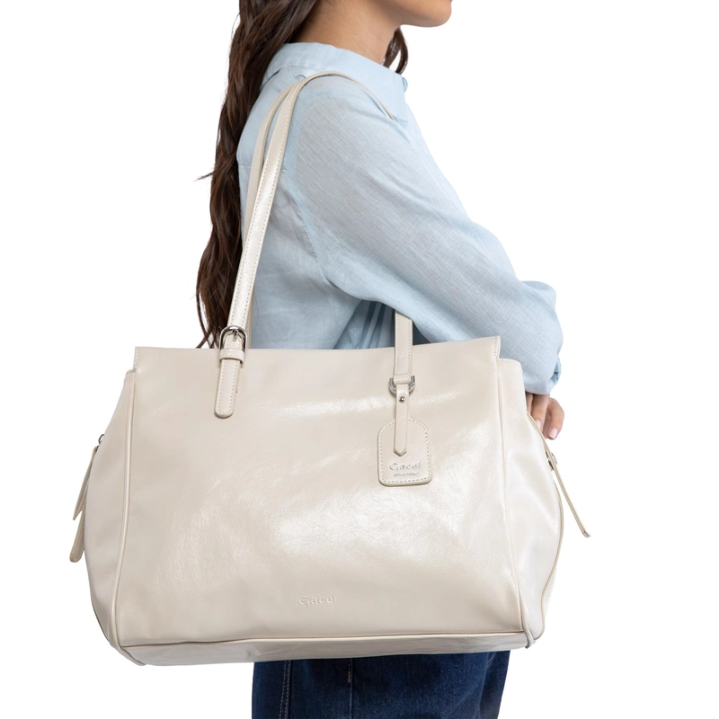 CARTERA MUJER GACEL OFF WHITE DOS ASAS GRANDE - 2