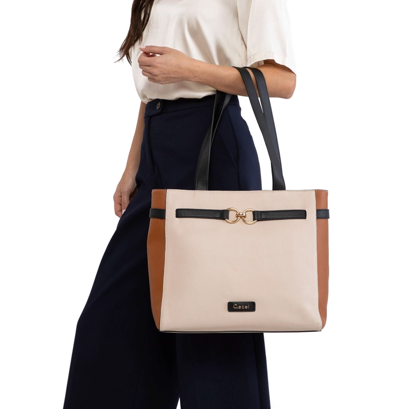 CARTERA MUJER GACEL OFF WHITE DOS ASAS GRANDE - 2