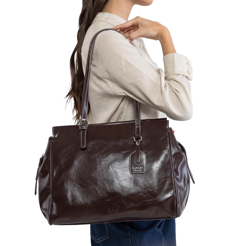 CARTERA MUJER GACEL CHOCOLATE DOS ASAS GRANDE - 2