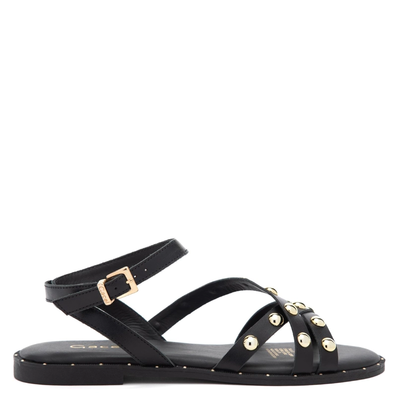 SANDALIA DE CUERO MUJER GACEL NEGRO NIA - 1