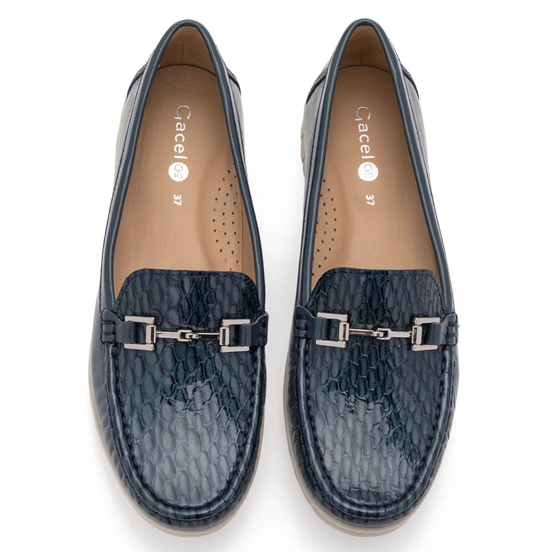MOCASIN DE CUERO MUJER GACEL AZUL TRINI - 4