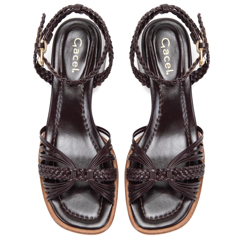 SANDALIA DE CUERO MUJER GACEL CHOCOLATE FLORI - 4