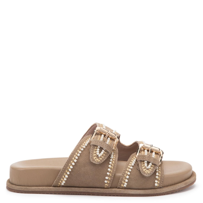 SANDALIA DE CUERO MUJER GACEL BEIGE BIRKY - 1