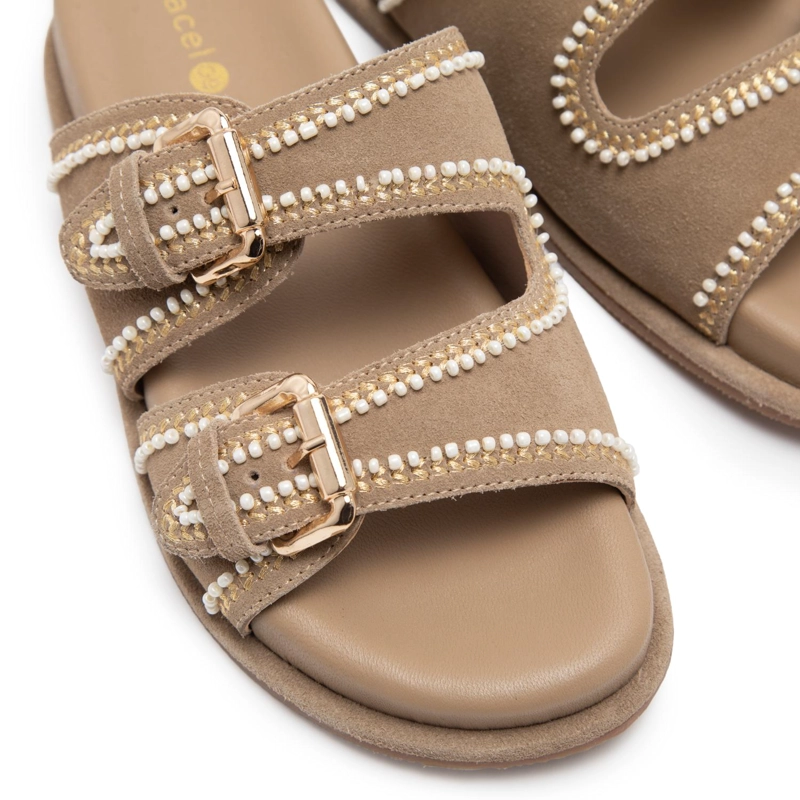 SANDALIA DE CUERO MUJER GACEL BEIGE BIRKY - 5