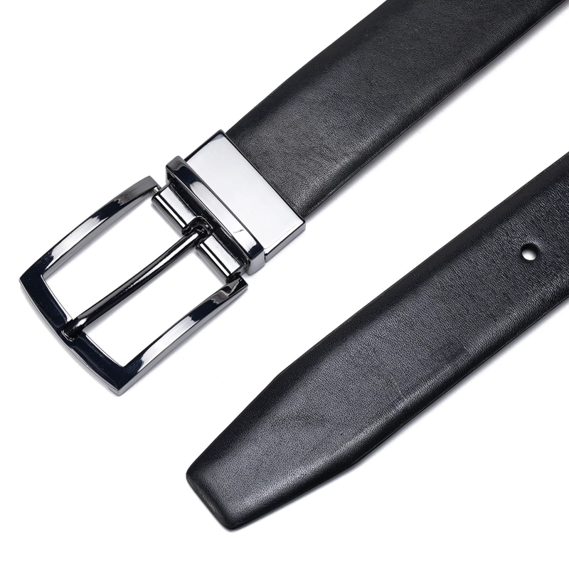 CINTURON DE CUERO HOMBRE GUANTE NEGRO REVERSIBLE FORMAL - 3