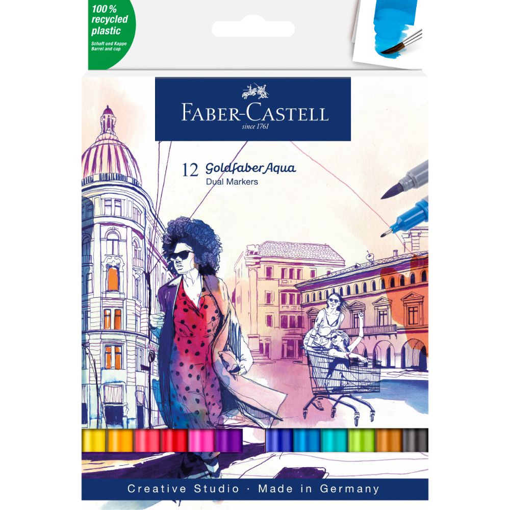MARCADOR FABER-CASTELL DUAL GOLDFABER AQUA X12 COLORES - 1