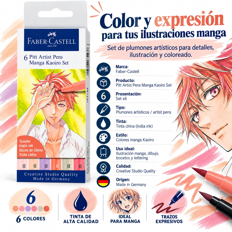 MARCADOR FABER-CASTELL PITT ARTISTPEN MANGA KAOIRO 6 COLORES - 3