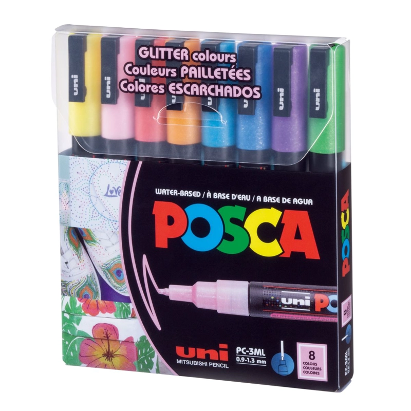 SET MARCADORES POSCA 3M 8 COLORES GLITTER - 1