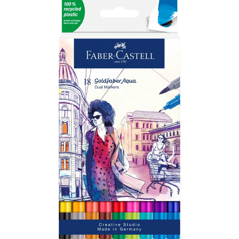MARCADOR FABER-CASTELL DUAL GOLDFABER AQUA X18 COLORES - 1