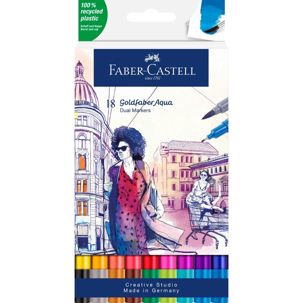 MARCADOR FABER-CASTELL DUAL GOLDFABER AQUA X18 COLORES - 1