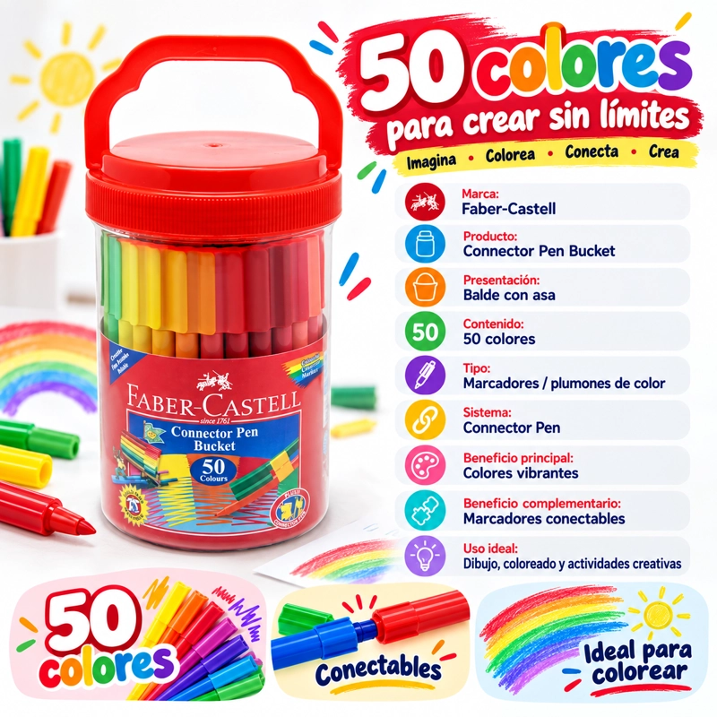 SET SUPER BALDE FABER-CASTELL MARCADOR CONNECTOR X50 COLORES - 3
