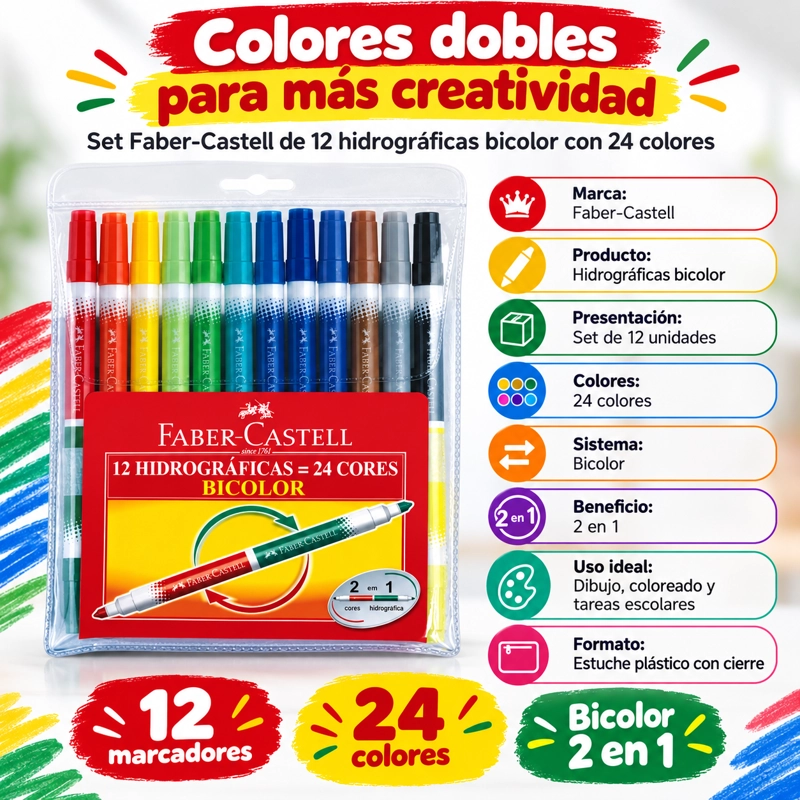 ESTUCHE WALLET BICOLOR FABER-CASTELL X24 COLORES - 3