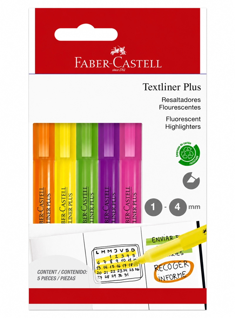 DESTACADOR FABER-CASTELL TEXTLINER PLUS X5 COLORES NEÓN - 1