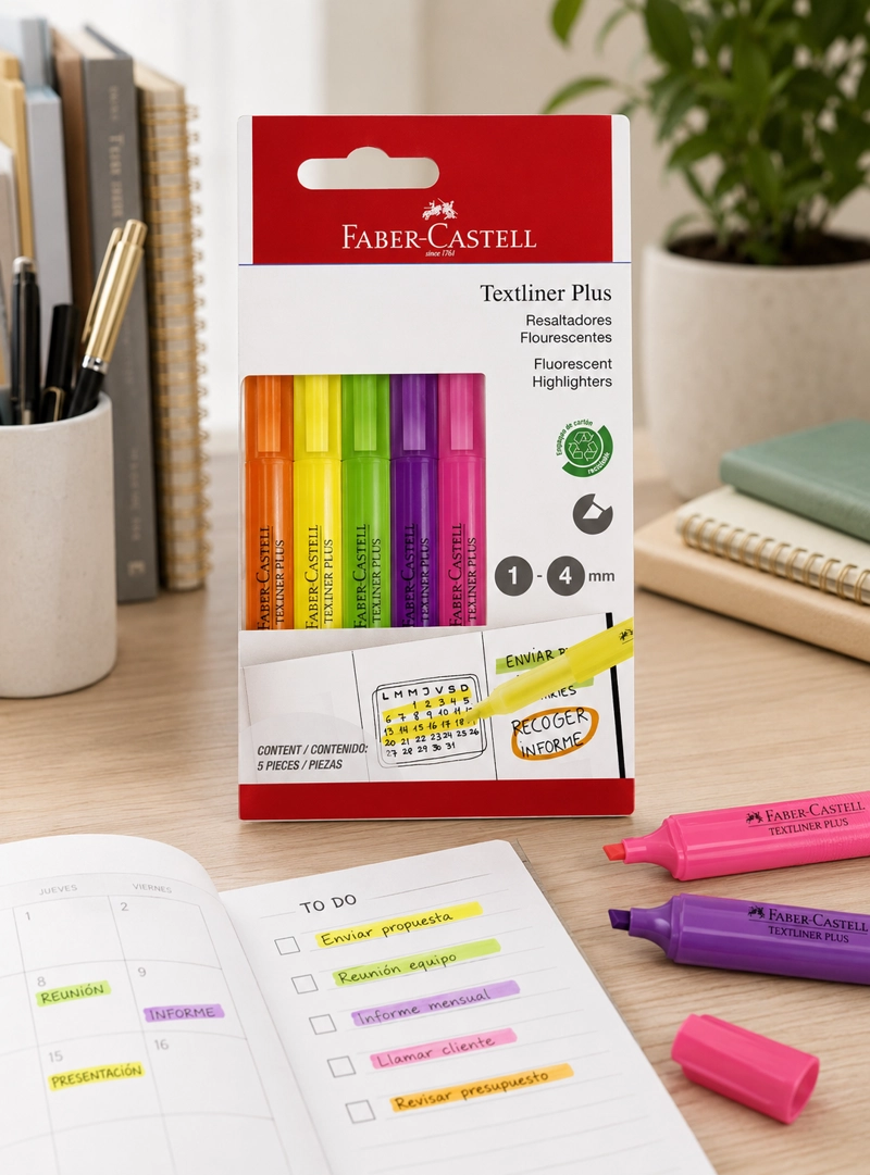 DESTACADOR FABER-CASTELL TEXTLINER PLUS X5 COLORES NEÓN - 2