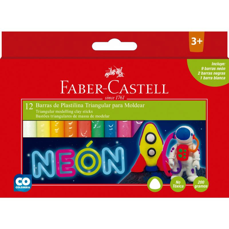 PLASTILINA JUMBO NEON FABER-CASTELL X12 COLORES - 1