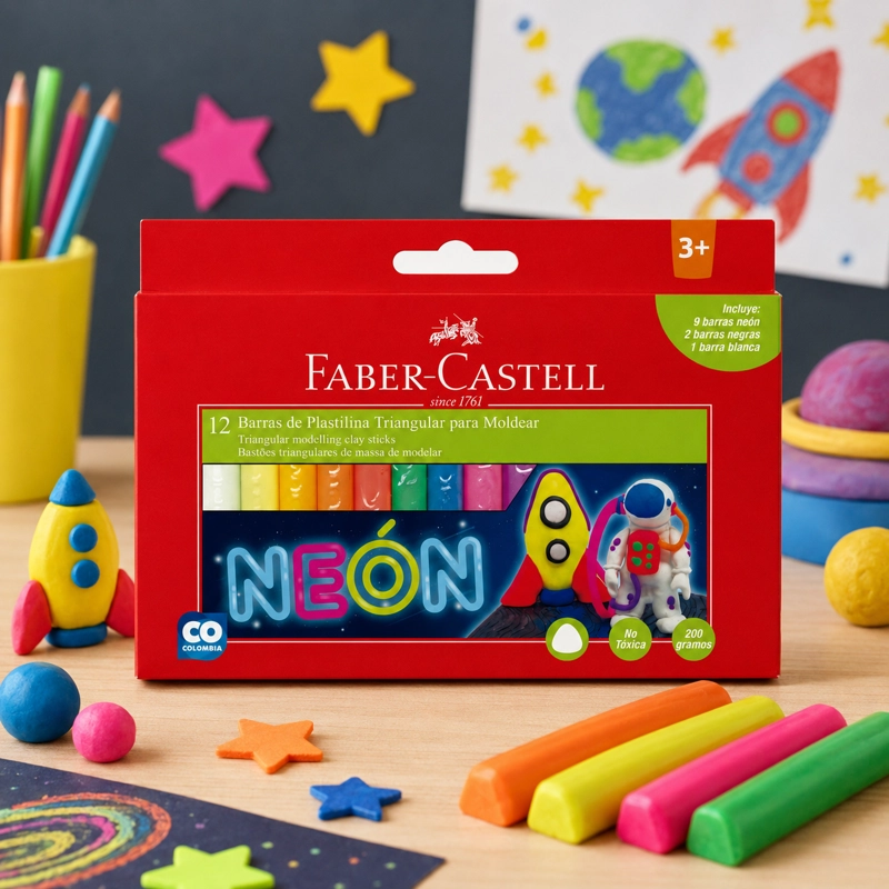 PLASTILINA JUMBO NEON FABER-CASTELL X12 COLORES - 2