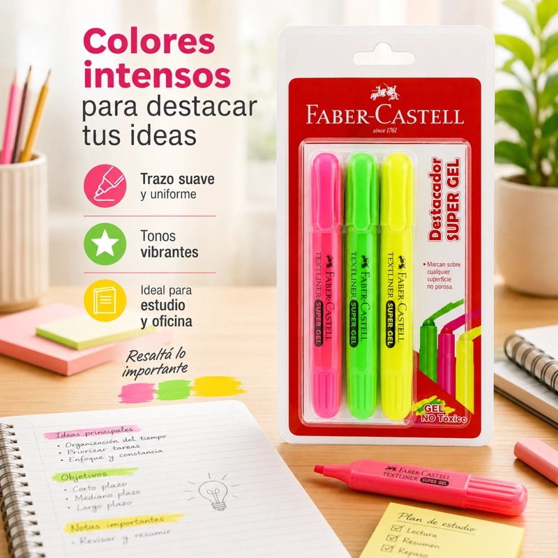 DESTACADORES SUPER GEL FABER-CASTELL X3 COLORES - 4