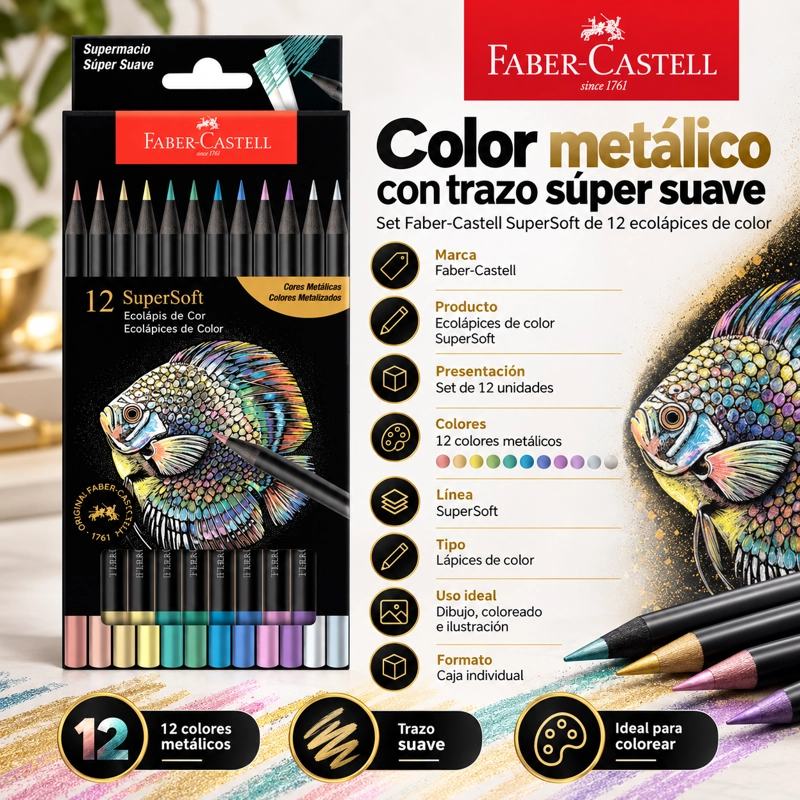 LAPICES DE COLOR SUPERSOFT FABER-CASTELL X12 METALICOS - 3