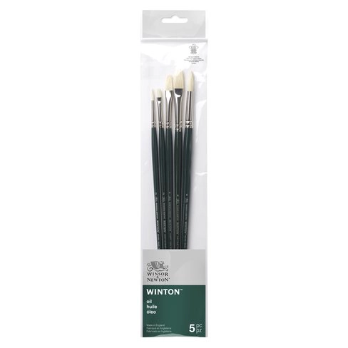 SET WINSOR & NEWTON 5 PINCELES COTMAN MANGO LARGO V1 - 1